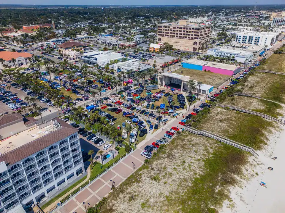 Drone view of the Endless Summer Showcase along the Jacksonville Beach oceanfront