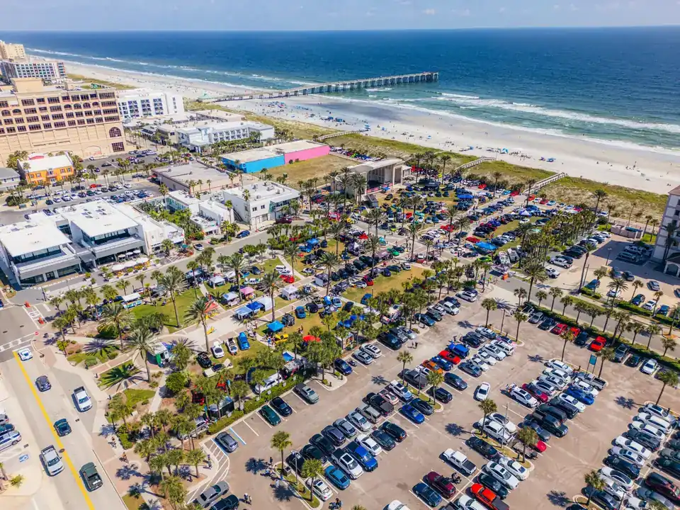 The show from above with the pier and ocean