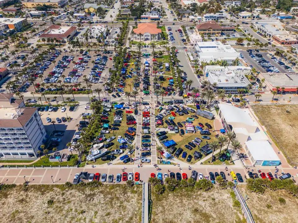 Rows of show cars from above