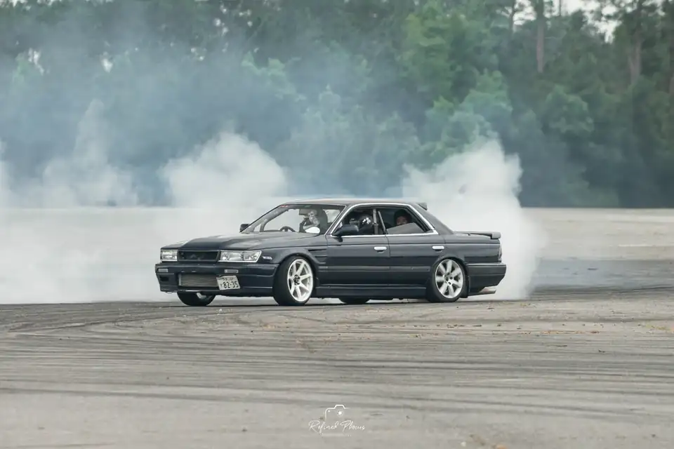 Drift car in tire smoke at Spring Fest