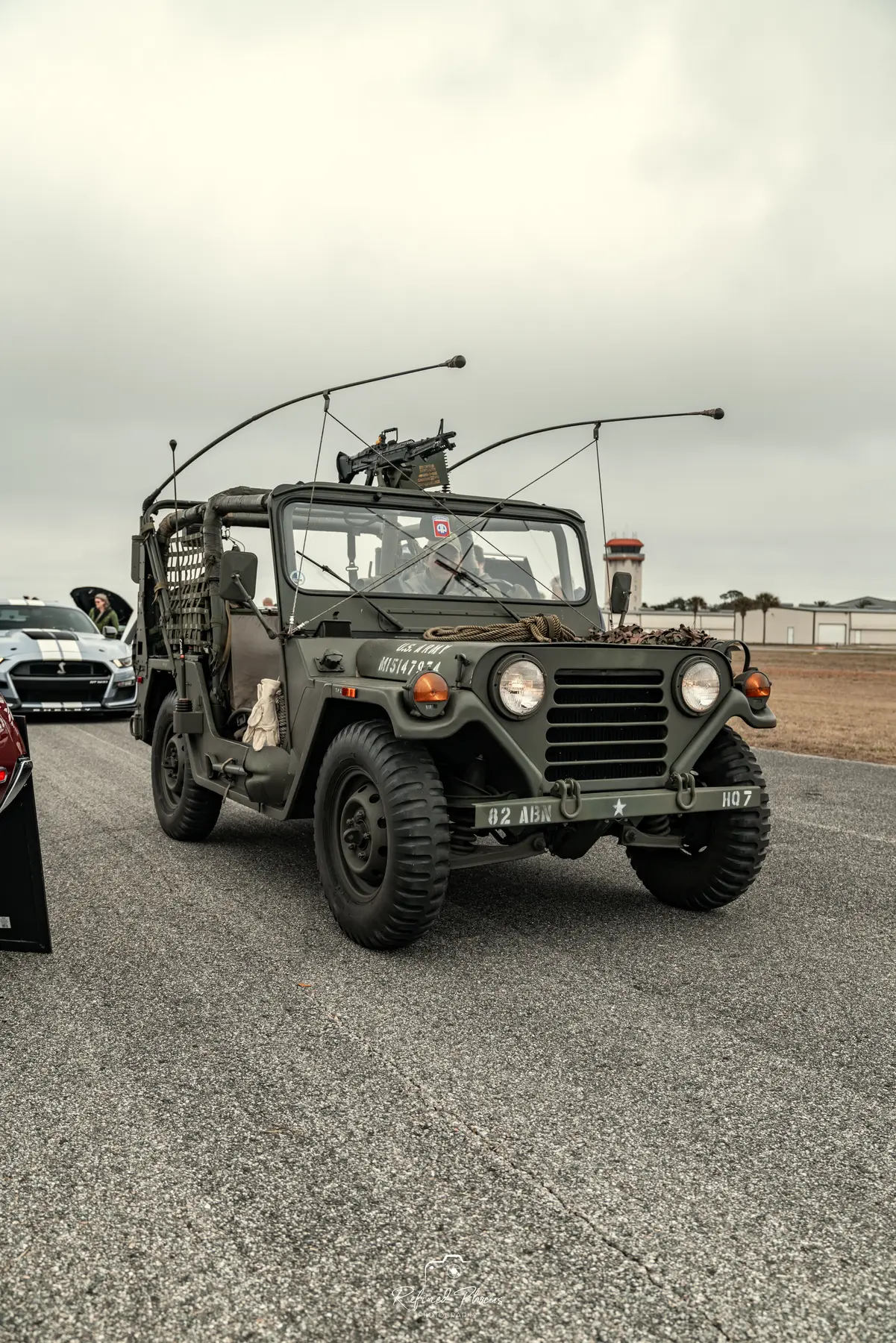 Military jeep on the runway