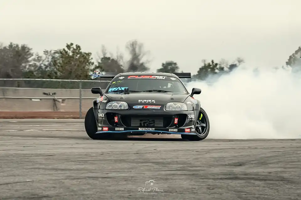 Drift car in tire smoke at Winter Extravaganza
