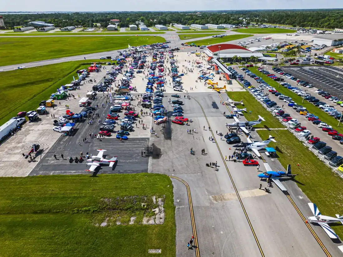 Drone view down the runway at Wings N' Wheels